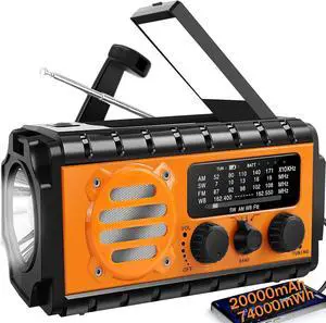 20000mah Hand Crank Emergency Radio,SW/NOAA/AM/FM Weather Radio, Solar Powered Hand Crank Chager with Bige Batery Powered,Port,Cellphone Charge,SOS,Flashlight for Emergency/Home (Orange)