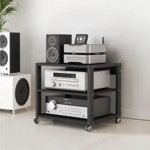 3/4/5 Tier Audio-Video Media Stand with Adjust Shelves, Home Stereo System Entertainment Components Cabinet for Gaming, Meeting, Living, Recording Room, Black(50x40x48.5cm)