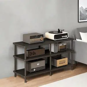 3-Tier Audio Rack, Stereo Rack and AV Media Stand, Record Player Stand, Stereo Component Cabinet Stereo Cabinet for Home, Office, Theater(Black- 3 Tier)