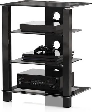 4-Tier AV Media Cabinet Stand Component Cabinet, Gaming TV Stand and Stereo Rack Audio Tower with Height Adjust Tempered Glass Shelves, AS406003GB