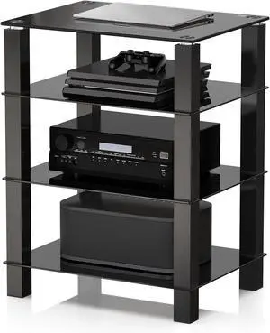 4-Tier Media Stand Audio/Video Component Cabinet with Glass Shelf for/ Tv/Xbox One/ps4 AS406002GB