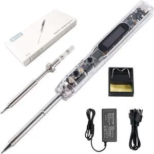 SI012 Solde Iron, 68W Electric Solde Iron Kit Adjust Temperature 212°F-842°F, 8S Fast Heating, Digital OLED, Auto Sleep, 19V Power Adapter, 2 Solde Tips Port Welding Tool
