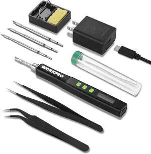 DC Solde Iron Kit, Fast Heating Solde Iron Pen with 3 Tips, Port Lightweight Solder Iron for Electronics, Metal, DIY, Accurate Temp Control, OLED Screen Display, PD/QC Protocols
