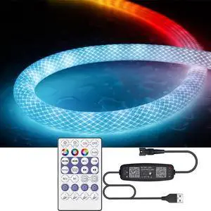 16.4FT WS2811 360 Degree Round Reticulate Neon LED Strip with Controller,RGB Nylon Flexible Dream Colorful Rope Light,Bedroom Indoor Outdoor Decoration,DC5V(No Adapter)