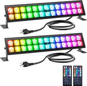 Stage Lights 2 Pack 48W LED Wall Washer Light,IP66 Waterproof Outdoor RGB Light Bar with Timing,Wash Lights with DIY Colors 44-Key Remote for Garden Wedding Py