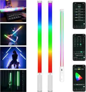 P12 2 Pack RGB Tube Light, Full Color RGBWY Handheld LED Stick Light Wand with DMX App Control, 11 Pixel Effects 26 Scenes, Built-in Magnet, 2500-8500K, 2500mAh Battery, PD Fast Charging