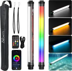 RGB LED Photography Light 10400mAh Battery Powered Tube Light Waterproof IP68 Full Color RGB Port Lighting Wand Stick for Video Recording Studio, 12 Lighting Modes, 3000K 6000K CRI95+