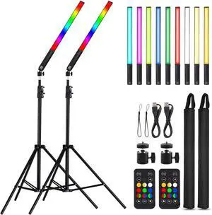LED Light Sticks RGB Light Wand, Photography Light Stick LED Video Lighting Kit 9 Color Modes, with 26.2" to 78.7" Tripods, Adjust 3200K-5600K, Pack of 2 [Upgraded]