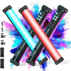 2Pack RGB LED Video Light Stick Wand,3200K~8500K Magnetic Photography Tube Light,360° Full RGB Light Stick with 4000mAh Battery for YouTube Video,Vlog,Live Game Streaming