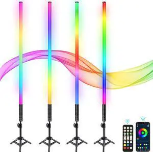 4 Pack 4ft Tube Lights with Tripod, 5200mAh Recharge Battery, Sound - Activated Dance to Music, 10 Ll Dimming Light Tube, 500 Effects DJ Atmosphere Lights for Photography, Py and Dance Club