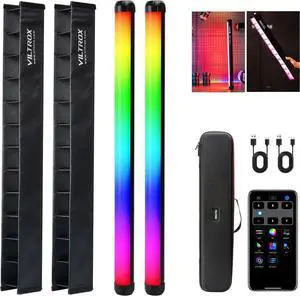 K60 2 Pack RGB LED Video Light Stick with APP Control, Handheld 360° RGB Tube Light Wand for Photography, 2500K-8500K Dimm, CRI97+,26 Light Scenes, LCD Display, 2200mAh Battery