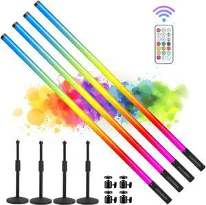 4Pack 4800mAh Battery Powered 4ft RGB led Tube dj Light bar with Stand Colored Video Stick Lights for 360 Photo Booth Studio Dance Club Py Wedding nts Stage Lighting