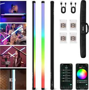 K90 2 Pack RGB Tube Light, 30W 38inch Large RGBWY Photography LED Video Stick Light Wand with APP/2.4G/Remote Control, CRI 97+, 26 Scenes, 2500K-8500K, 14.8V/3300mAh Battery, Magnetic Chip