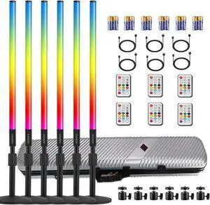 6Pack 4ft Port 4800mAh Battery Powered RGB Tube Light with Case Handheld Color Neon Lights Bar Stand for LED Video Studio Light Stick Photography DJ Dance Py Stage Photo Booth Lighting