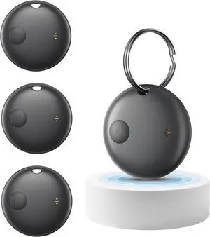 4 Pack Bluetooth Tracker, Works with nd My (iOS Only), Smart Item nder with Loud Sound, Key nder Air Tracker Tags, Tracker Tag Locator for Keys, Luggage, Satchel (Black)