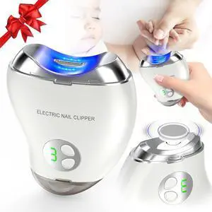 Electric Nail Clipper, Automatic 2-in-1 Baby Nail Trimmer with LED Light & Nail Storage Box, Rechargeable ngernail Cutter with 3 Speed Gears, Safe Nail le for Baby, Kids & Adults