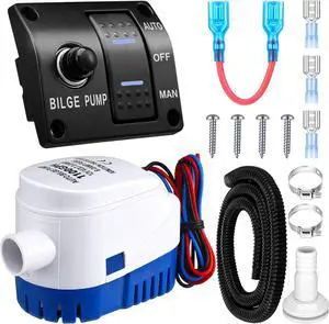 Boat Bilge Pump Automatic Bilge Pump 12v 24v 3 Way Switch Panel with Built-in Circuit Breaker Plumbing Installation Kit for Motorboat Boat Accessories(1100gph, 15a)