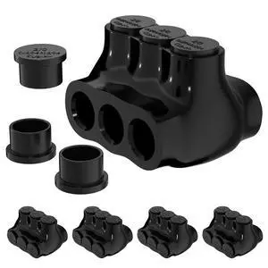 Inline Splice Connector Dual Entry Aluminum Connector, 3 Port Insulated Multi Tap Connectors, 2/0-6 AWG Splice Connectors, Aluminum to Copper Wire Connector with 3/16" Allen Hex, 5pcs