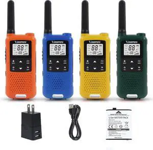 V22 Rechargeable Walkie Talkies for Adults 22 FRS Channels NOAA Weather Two Way Radios with LCD Screen Flashlight VOX Lithium Battery for Family Camping, Hiking, Skng and Outdoor Adventures4 Pack