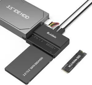 NVMe M.2 to SATA Adapter, USB 10 Gbps Hard Drive Reader Tool Free PCIe NVMe, SATA and IDE Adapter, SSD Enclosure Supports M Key&M+B Key Any Sizes M.2 SSD, 2.5/3.5" SATA SSD HDD and 3.5" IDE HDD