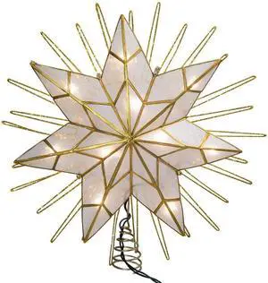 Kurt Adler 12" 7-Point Natural Capiz Lighted Tree Topper | Christmas Tree Star Topper | Gold Tree Topper Star with Lights | Light Up Star Christmas Tree Topper w/Wire Rays Accent (12 Inches, Gold)