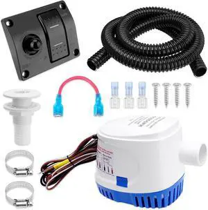 1100 GPH Automatic Boat Bilge Water Pump 12V with 3 Way Switch Panel & 1-1/8 Inch Dia Bilge Pump Plumbing Kit Ideal for shing Boats, Cruisers, Runabouts, Yachts