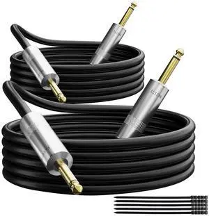 Premium 6.35mm Audio Cable 50 Ft/2 Pack, 1/4 Inch TS Instrument Professional Speaker Cord, Mono Jack 12 AWG Unbalanced, for Amplier PA DJ Electric Guitar Bass Keyboard Pro-OD 9.5MM+Ties