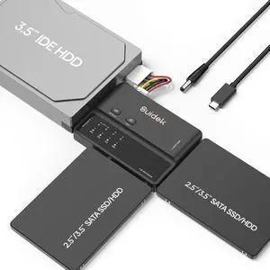 USB 3.0 to IDE and SATA Adapter, Type-C 5Gbps External Hard Drive Reader Converter for 2.5/3.5 SATA HDDs SSDs and 3.5 IDE HDDs with Offline Clone Function, Included 12V2A Power Adapter