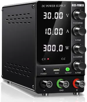 DC Power Supply Variable 30V 10A, Adjustable Switching Regulated DC Bench Power Supply with Output Switch High Precision 4-Digit LED Display, Benchtop Lab Power Supplies with 5V/2A USB Port
