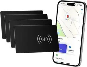 4 Pack Smart Card Wallet Tracker, Wireless Charging Tracker Card 1.6mm Thin nder with   nd My (iOS Only) for Child Backpacks, Wallets, Business, Passport