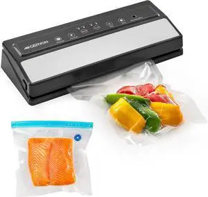 Vacuum Sealer Machine  Automatic Food Vacuum Sealer for Dry & Moist Food, Compact with LED Touch Panel, Includes Zipper Bags & Roll, Perfect for Sous Vide & Freezer Storage (Silver)