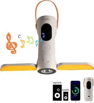 Foldable Camping Light Rechargeable Lantern with 2 Bluetooth Speakers,10000mAh Power Bank,Portable Flashlight with Removable Hook,IP54 Waterproof,1000LM,5 Modes for Camping, Hiking, shing,Emergen