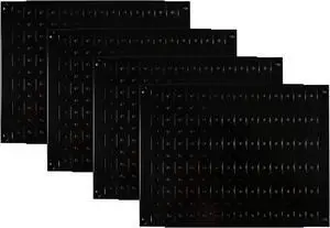 Pegboard Wall Organizer s Modular Black Metal Pegboard Tiling Set - Four 12-Inch Tall x 16-Inch Wide Peg Board Panel Wall Storage s - Easy to Install (Black)