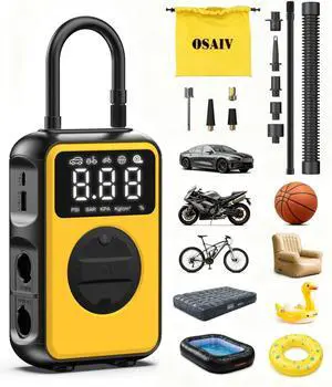 Tire Inflator Portable Air Compressor Cordless with Digital Pressure Gauge and Auto Shut-Off Function, 2-in-1 Air Pump - 150 PSI for Car Bike Tires & 4.0 kPa for Air Mattresses and Inflatables