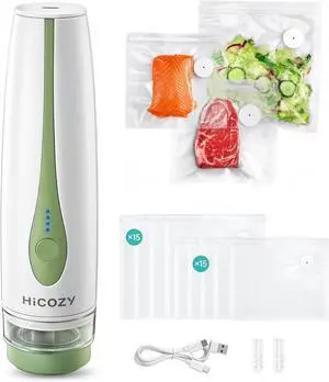 Vacuum Sealer for Food with Visible Water Tank, Powerful Compact Handheld Vacuum Sealer Machine with LED Battery Display, 30 BPA-Free and Reusable Bags, Green