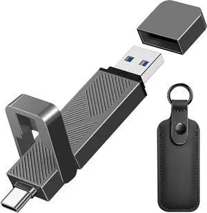 512GB USB3.2 Flash Drive Up to 500MB/s,  High Speed External SSD USB-C+USB-A 3.2 Gen1 Dual USB Drive 512GB for iPhone 15/PC/Windows (Grey, with a Bag)