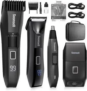 Manpe Beard Trimmer for Men,IPX7 Waterproof 4 in 1 Men's Grooming Kit,Ball Shaver,Nose Hair Clippers,Electric Razor,Hair Clippers for Men,LED Display,Wet/Dry Trimmer