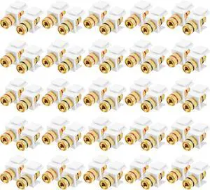 Banana Jack Binding Post Keystone Jack Insert, Black and Red Rings Audio Speaker Keystone Connector Screw Type Inline Coupler for Wall Plate Outlet Panel(50 Pieces)