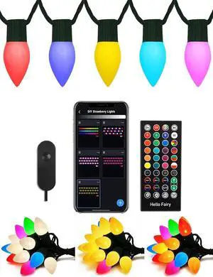 Smart C9 Christmas Lights Outdoor 66ft, 100 LED RGBW Chasing Effects Xmas Lights Outdoor, APP and Remote Controlled with Timer Music Sync, Extendable LED Christmas Lighting for House Tree