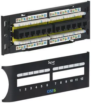 CAT6 Patch Panel, UL Listed & PoE++ Rated Gigabit Applications, Wall Mount 12 Port Network Patch Panel with Front 110 IDC Terminal Blocks and Removable Cover, Black
