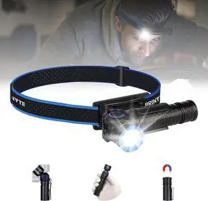 HL18 Rechargeable Right Angle Headlamp Detachable L-Shape Flashlight with Magnetic Base 90 Degree Swivel 1600 Lumens Bright Waterproof Headlamp for Repairing Work