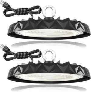 2Pack UFO LED High Bay Lights 150W,19500LM,6000K Daylight,Energy Efcient Commercial Warehouse Shop Light with 5ft Power Cord,AC100-277V