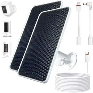 Outdoor Solar Panel for Ring Camera, Compatible with Stick Up/Spotlight Cam Pro & Plus (Battery Models) - 13FT Long Cable, 3 Connectors (USB-C/Barrel/Micro), 6.5W, Weatherproof, 2 Pack
