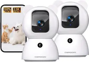 2.5K Indoor Camera 2pack, Non-Subscription AI Person/Pet/Cry Detection, 4MP Pet/Dog/Cat/Baby Camera w/Phone App, Pan Tilt 2.4GHz Wi Cameras for Home Security, Night Vision, Full Duplex 2-Way Audio