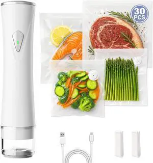 Compact Vacuum Sealer for Food, Handheld Saver Vacuum Sealer Machine with 30 Reusable Bags for Preservation & Fresh White Compact Vacuum Sealer for Food, Handheld Saver Vacuum Sealer Machine with 30 Reusable Bags for Preservation & Fresh White