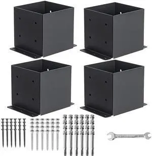 6x6 Post Base 4 Pcs, (Inner Size 5.6x5.6) Post Brackets Kit, Heavy Duty Black Metal Powder-Coated Post Anchor Outdoor Framing Module t for Support Deck Base Plate Pergola Brackets Fence Kit