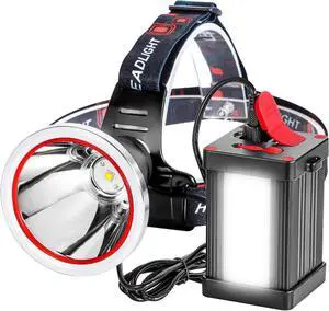 Superbright Bright LED Headlamp Powerful Portable Rechargeable Headlight Flashlight with External Side Light for Camping Biking Hunting shing (White Light)