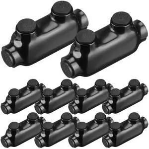 10 Pcs Insulated Wire Connectors Black Splice Connector 2 Ports Multi Cable Soldering Lugs Double Side Entry Cable Splicers with Oxide Inhibitor (2/0-6 Wire Range)
