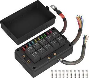 Relay Box 12V 10 Way Relay Block and 10 Way ATC/ATO Blade Fuse Panel Pre-Wired Dustproof Fuse Relay Box for Automotive Car Marine Boat