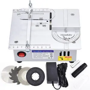 Mini Hobby Table Saw Handmade Woodworking Bench Saw DIY Model Crafts Cutting Tool with Adjustable Power Supply 63mm HSS Circular Saw Blade (R2)